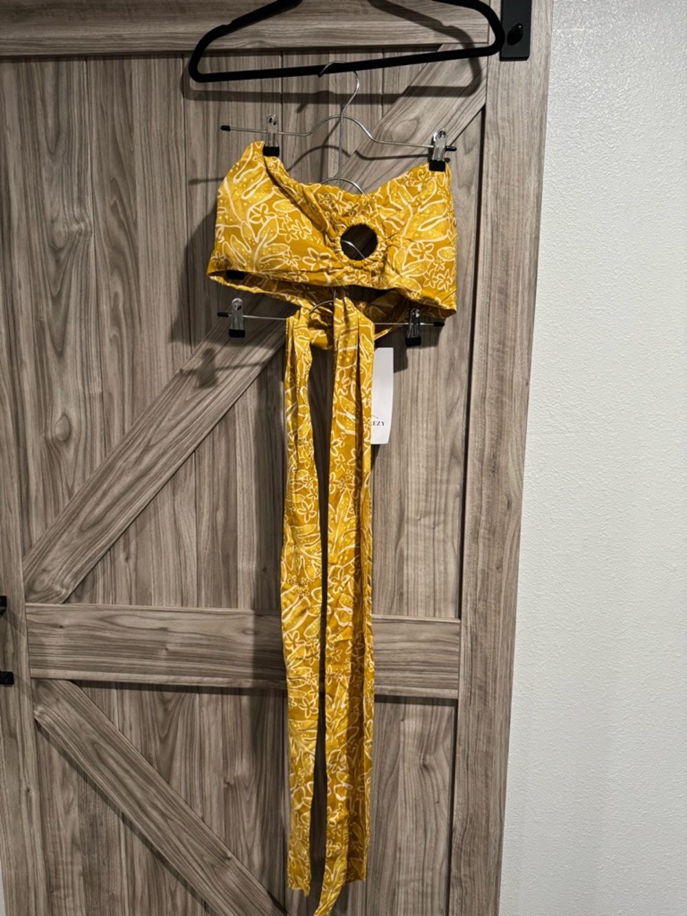 LexBreey-Yellow Floral Bandeau Top with Long Sash